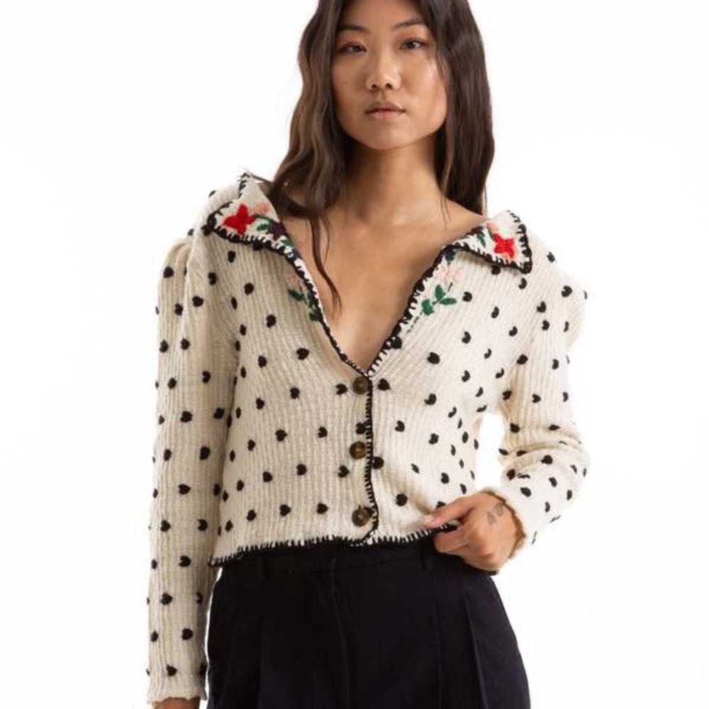 TACH Cream and Black Polka Dot Sweater